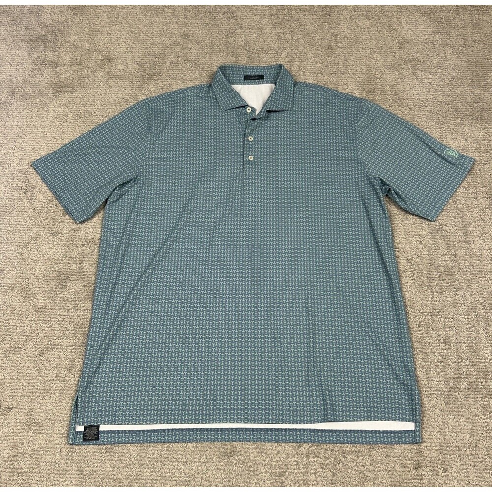 Turtleson Polo Shirt Mens 2XL Blue Martini AOP Print Performance Golf Stretch